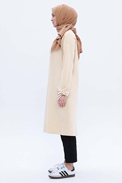 ALLDAY Beige Cotton Back Slit Epaulette Tunic