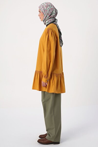 ALLDAY Mustard Ribbed Collarless Cotton Tunic