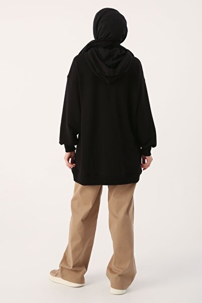 ALLDAY Siyah Oversize Kapüşonlu Kanguru Cepli Sweat Tunik