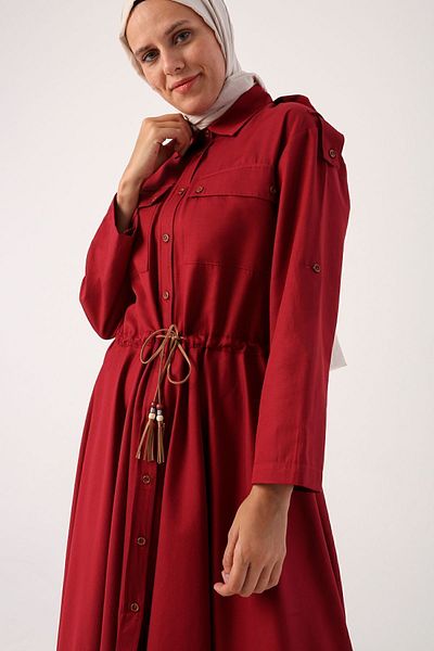 ALLDAY Dark Claret Red Asymmetric Skirt Shirt Tunic with Epaulettes