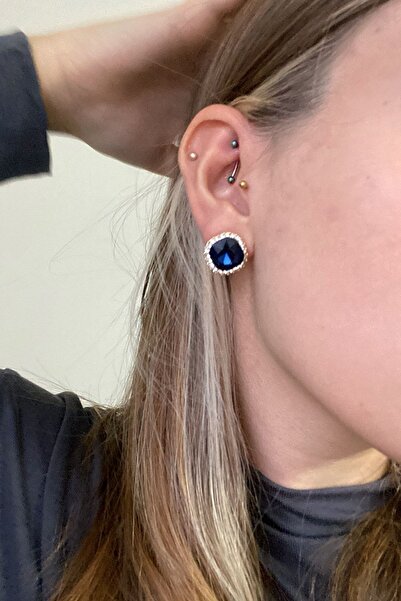 Dora Accessories Kücük Oval Montana Taşlı Altın Renk Abiye Kadın Küpe