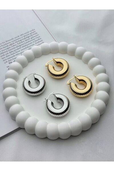 MRK Kalın Vintage Salyongaz Halka Tırtıklı Gold Küpe