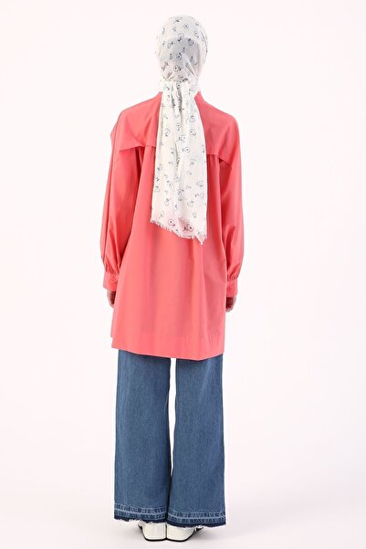 ALLDAY Pembe %100 Pamuk Hakim Yaka Pileli Pamuklu Tunik