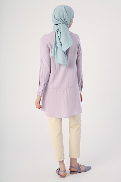 ALLDAY Lilac Shirt Collar Half Placket Slit Long Back Tunic