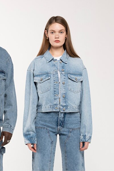 BOSHETTI Kadın Oversize Crop Denim Kot Ceket 1683