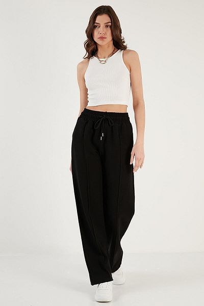 Lela Cotton And Linen Blended High Waist Relaxed Cut Wide Leg Sports Trousers Trousers 5865022