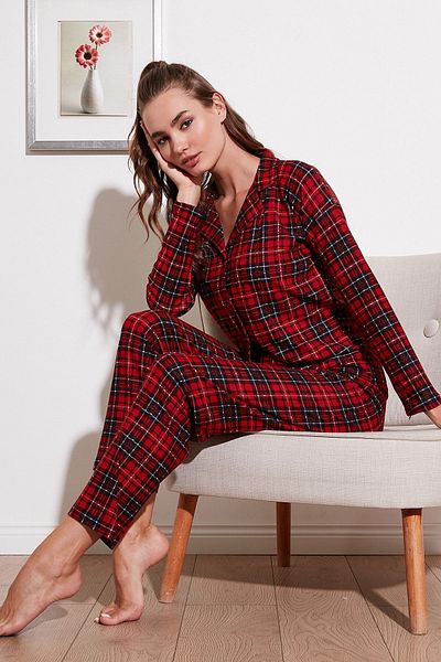Lela Patterned Elastic Waist Shirt Collar Woven Pajama Set PAJAMA SET 6095660