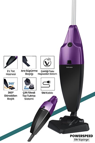 GOLDMASTER Power Speed 2 Litre Hazneli 800 W Yıkanabilir Filtreli 2 In 1 Dikey Ve Elde Elektrikli Süpürge