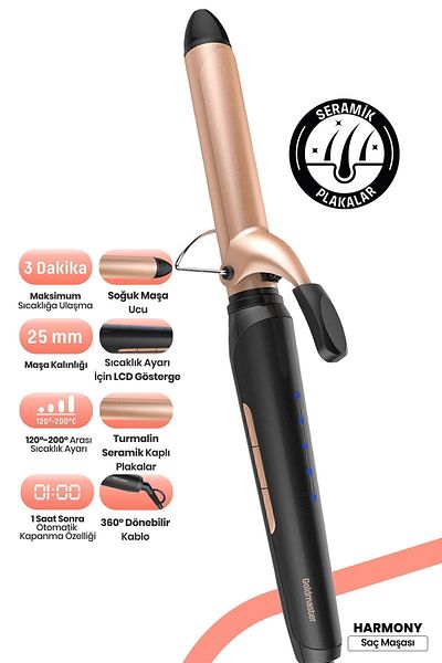 GOLDMASTER Harmony Tourmaline Ceramic Plate 360 Degree Rotatable Cable Hair Styling Tongs