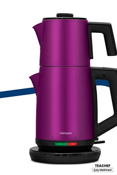 GOLDMASTER Teachef Violet 2200 Watt Paslanmaz Çelik Damlatmayan Tasarım Çelik Çay Makinesi Ve Su Isıtıcısı