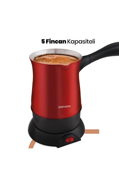 GOLDMASTER Hünkar Parlak Kırmızı Paslanmaz Çelik 5 Fincan Kapasiteli Elektrikli Cezve