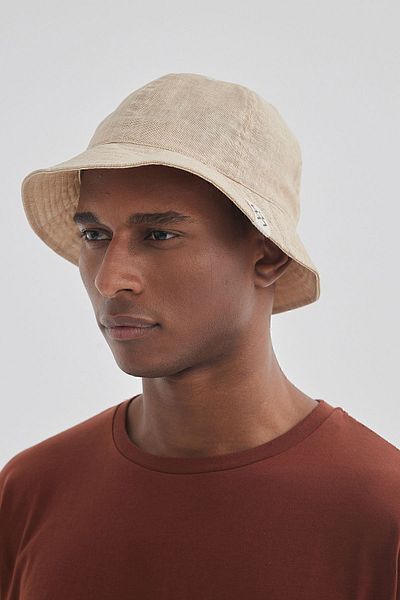 Nordbron Unisex Olive Green Linen Embroidered Logo Detailed Bucket Hat Anti-Sweat 100% Cotton Lining Nolasco