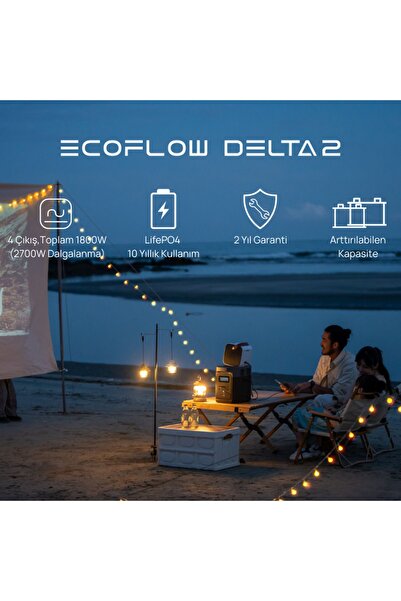 EcoFlow Delta 2 Taşınabilir Güç Kaynağı - 1024wh Kapasite, 4x1800w (X-BOOST 2200W) Çıkış Gücü, Ev, K