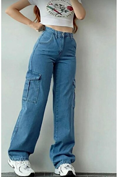 SU SHE WANDER'S 90s Стреч супер висока талия Палацо Релаксирани дънки с джобо...