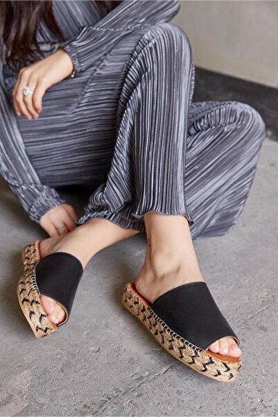 NILUFARR Γυναικείες παντόφλες Espadrille Pera Black από γνήσιο δέρμα