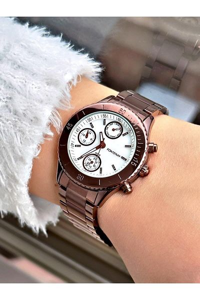 Fontenay Women's Wristwatch Fn-4003.2Kmk - Brown and White Dial, Steel
