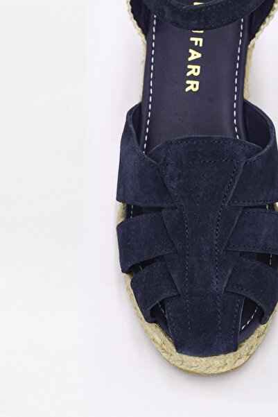 NILUFARR Navy Blue Suede Genuine Leather - Women's Heeled Sandals, Cannes