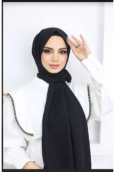 feronis Hijab Γυναικείο Cotton Jazz Shawl Model _ Μαύρο