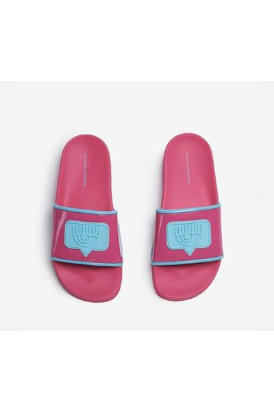 CHIARA FERRAGNI Pink Flirting Eye Logo Slippers - Size 36