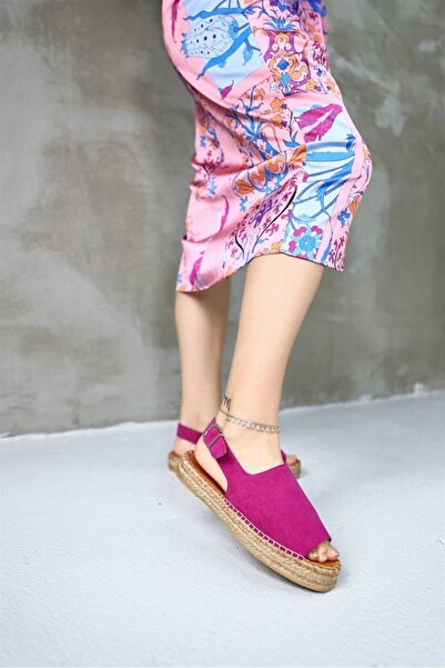 NILUFARR Arya Pink Suede Genuine Leather Women's Espadrille Sandals