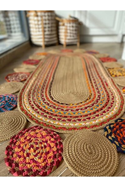 Polaris Halı Hasırlı El Örgüsü Oval  Dekoratif Jüt Kilim Halı