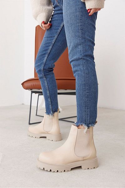 NILUFARR Γυναικείες μπότες Karoline Beige από γνήσιο δέρμα με γούνα στο εσωτερικό