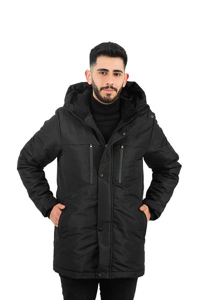 Montland Pánská zimní bunda, kabát a parka s kapucí a kapucí z černého fleecu uvnitř