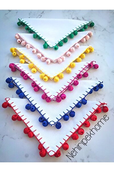 NehiripekHome Renkli Ponponlu 6lı Şık Sunum Bardak Altlığı Kokteyl Peçeteleri