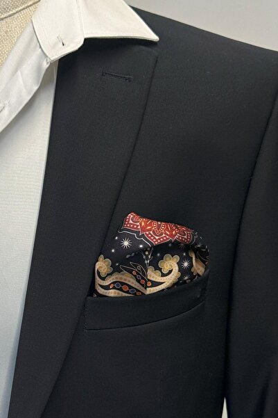 Kravatkolik Μπλε ναυτικό - Ανδρικό μαντήλι τσέπης με μοτίβο κρέμας SPS621-99