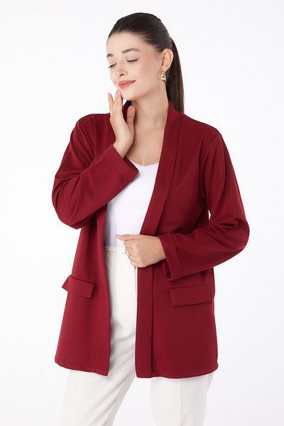 TOFİSA Claret Red Medium Women's Jacket - Plain, Pocket Detailed, 13261