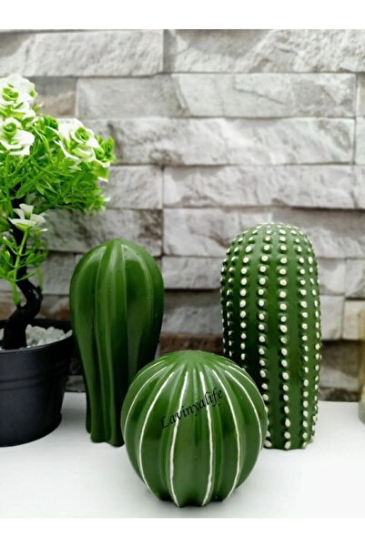 DERDENİX Dekoratif 3'lü Kaktüs Biblo