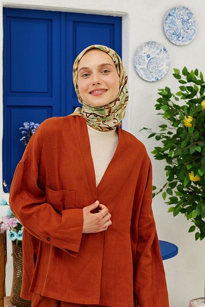 Fresh Coffee Color Bloom Pattern Cotton Vual Scarf