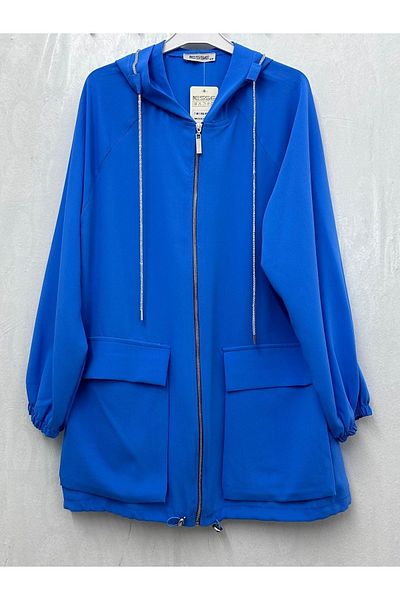 Esse Blue Hooded Zippered Jacket with Chain Detail 3173