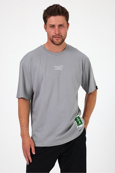THE RULE Ανδρικό σημείωμα στο Myself με στάμπα Oversize 100% βαμβακερό φαρδύ φαρδύ κομμένο λαιμόκοψη Casual Ice Grey T-shirt