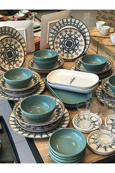 Keramika 44 Parça 6 Kişilik Yemek/kahvaltı Takımı Yeşil