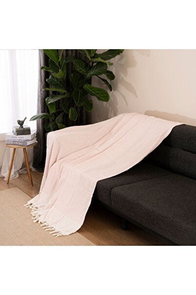 dafne moda غطاء أريكة طبيعي/شال وردي فاتح