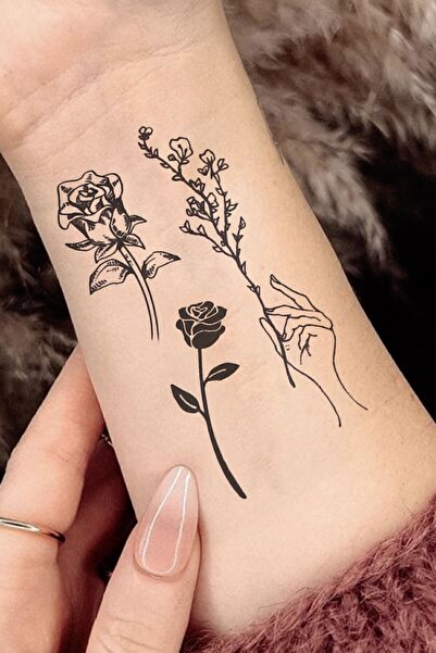 Hilvera Flowers Tattoo Çiçek Bacak Bilek Geçici Dövme