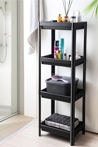 Omaş Household Product Unitate de raft de baie cu 4 niveluri Organizator de baie negru Suport pentru șampon Dulap pentru suport pentru prosoape