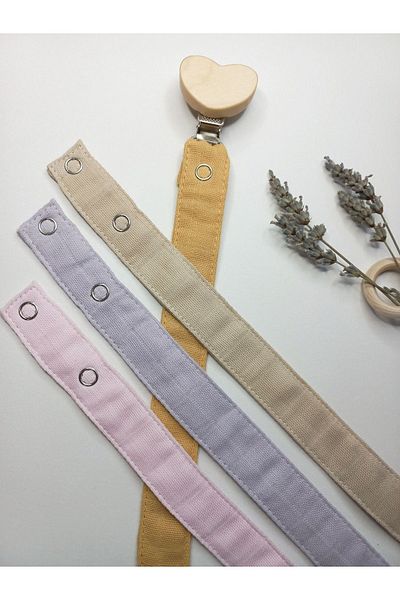 sbbaby Muslin Baby Pacifier Strap Heart with Wooden Clip Set of 4 Pacifier Chain MUSTARD / BEIGE/ LILA/ PINK