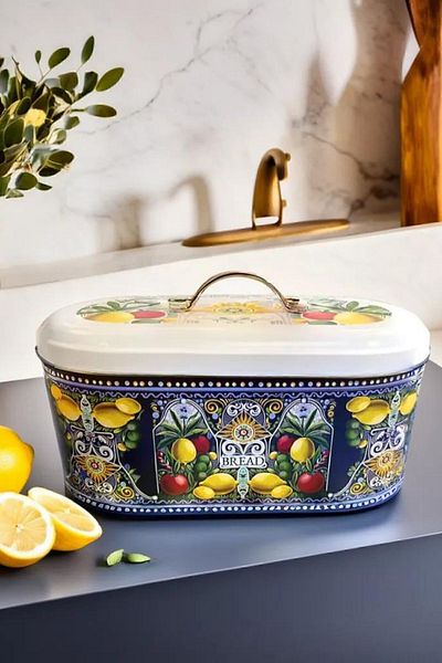 Arma House Dark Blue Medium Size Oval Metal Bread Bowl and Box - No:9