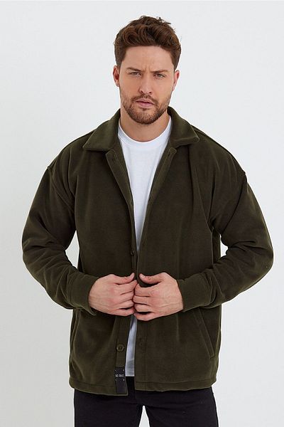 THE RULE Ανδρικό πουκάμισο Oversize που δεν κόβει κρύο, χαλαρό γιακά Ζακέτα από φλις χακί Rf0312