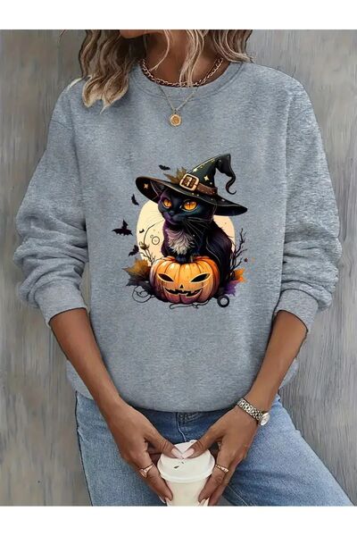 WOODROFFE Unisex Μαύρο Oversize Φούτερ - Με θέμα το Halloween και το Halloween, Crew Neck