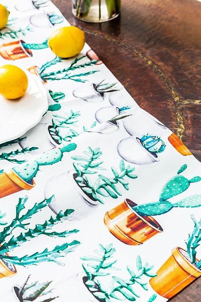 Arma House Cactus Duck Linen Runner 40 X 140