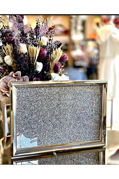 Sillage Home Silver Glitter Stone Tea Tray, Silvery Luxury Tea Tray, Presenta...