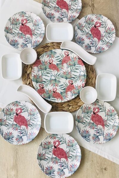 GULHANILE Keramika 6 Kişilik 15 Parça Flamingo Kahvaltı Takımı
