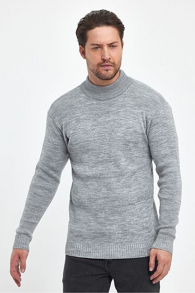 THE RULE Men's Gray Half Turtleneck Non-Pilling Thick Textured Regular Fit Knitwear Sweater