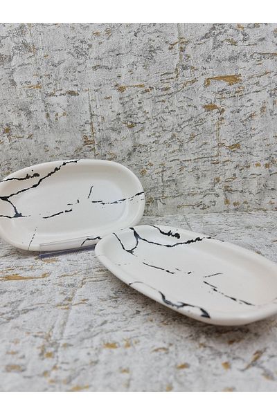 Keramika Hittite Boat Plate 19 Cm Marble Patterned 2 Pieces
