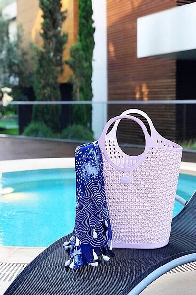 Arma House Πλεκτό σχέδιο Μεγάλη Πούδρα Ροζ Χρώμα Πλαστική Τσάντα Παραλίας C1-8