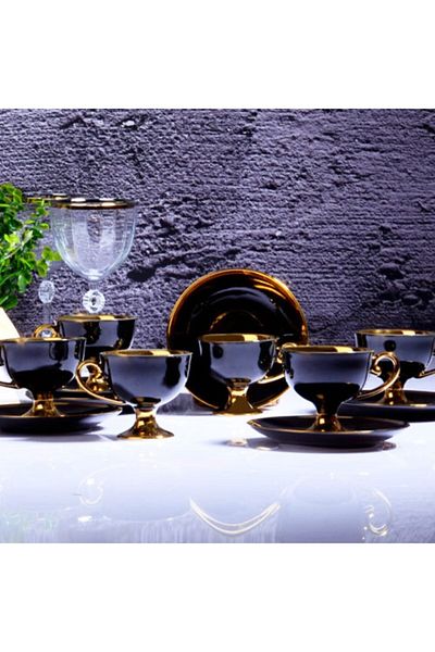 Kosova 6-Piece Black Coffee Cup Set - Footed Ist-72