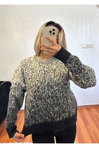 SHINE STYLE سترة تريكو سوداء مرصعة بالأحجار - ندفة الثلج